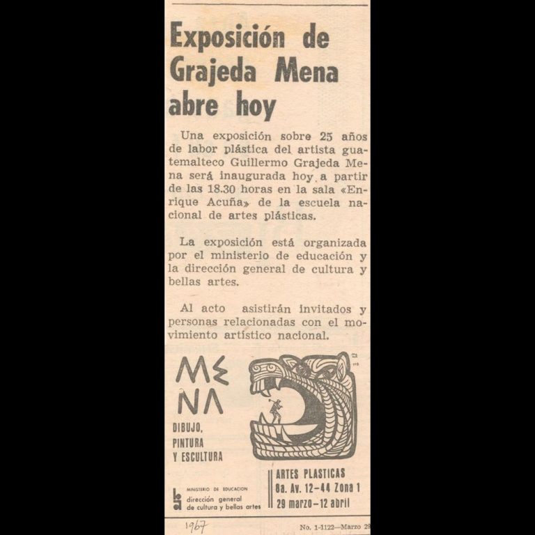 Exposición de Grajeda Mena abre hoy Grajeda Mena